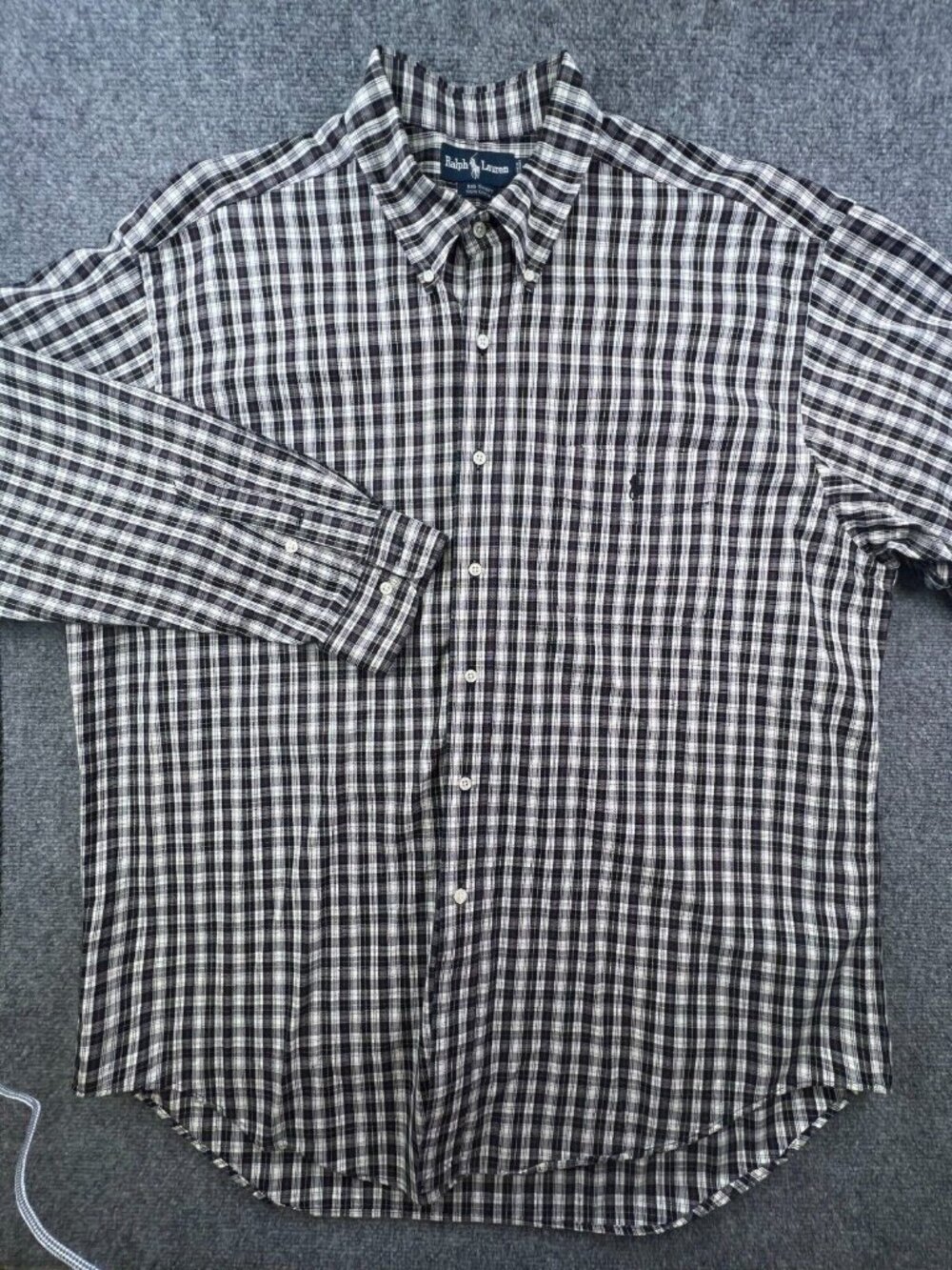 Ralph Lauren Mens Big Shirt 100% Cotton White Blue Plaid Button Up Shirt XL - Picture 2 of 10